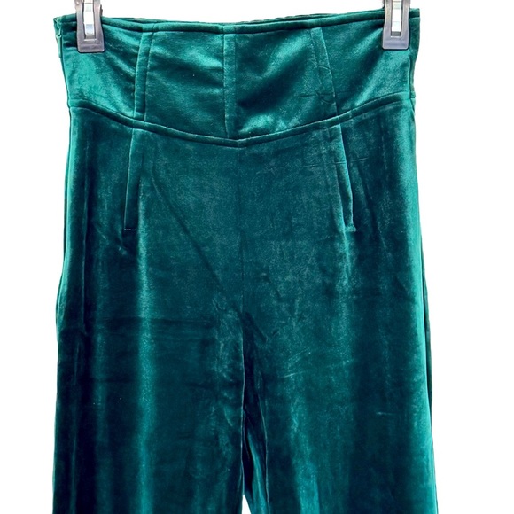JLUXLABEL Size Medium Noir Ultra High Waist Skinny Emerald Green Velvet Pants - Picture 5 of 11